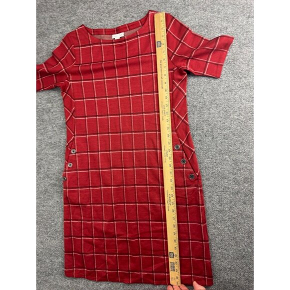 J. Jill Ponte Dress Women's XS Red Windowpane Short Sleeve Button Pockets Shift - Picture 4 of 7